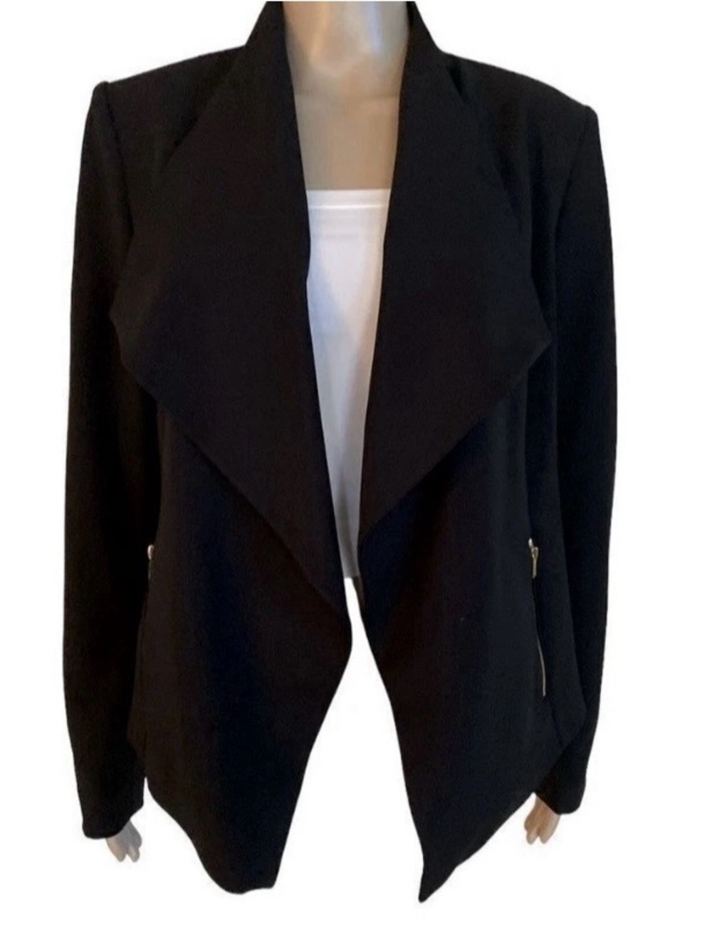 Calvin Klein Black Open-Front Blazer with Gold Zippers Women’s Size 6